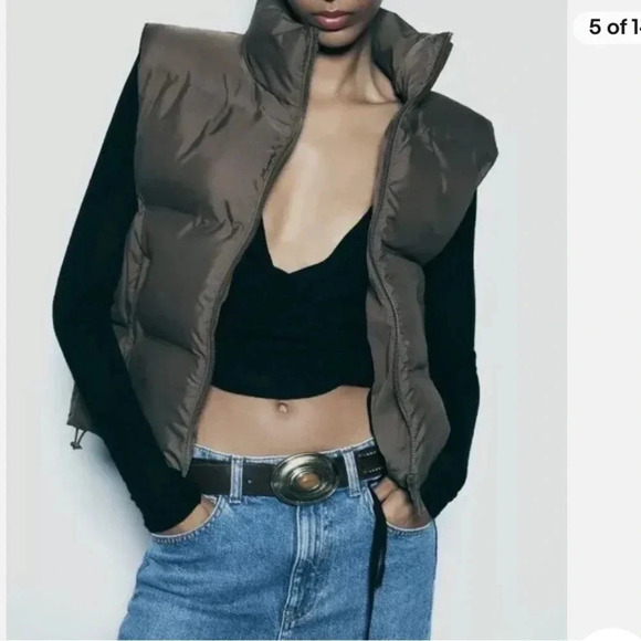 Zara  CROPPED QUILTED VEST Grey WATER AND WIND PROTECTION medium - Picture 8 of 9